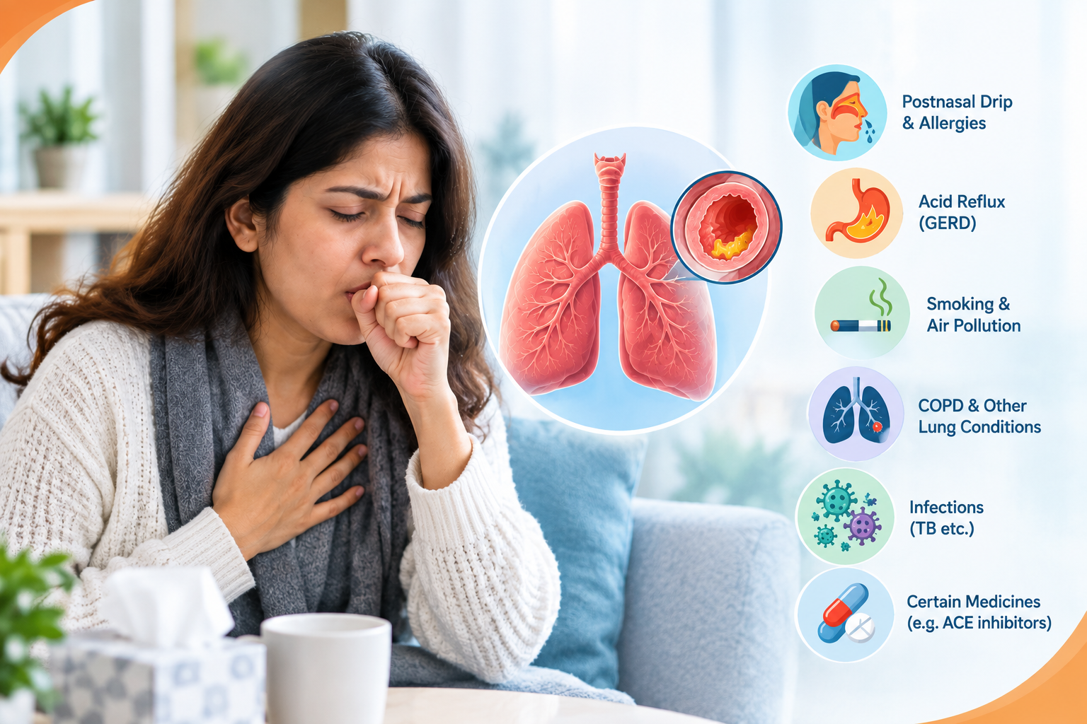 Patient consulting a pulmonologist about a persistent cough in a medical clinic.
